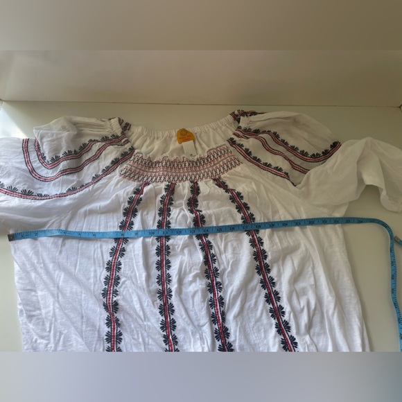 RUBY Rd Woman Smocked Flowy Top Size 1X Red White Blue 3/4 Sleeves-embroidered! - Picture 11 of 14